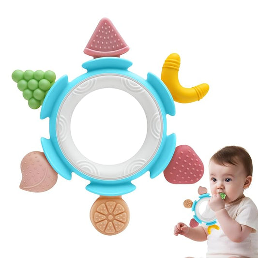 Baby Teething Toys for Babies 3-12 Months, Silicone Teething Rings for Babies, Infant Teether for Sore Gum Relief, Sensory Chew Toy Baby Teether, Baby Essentials Gift for Newborn Boys Birthday, Blue