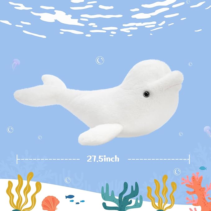 Tezituor Giant Beluga Whale Stuffed Animal, Stuffed White Whale Plush Toy, 31Inch Soft Cuddly Huggable Whale Plush Pillow,Ocean Animal Gift for Kids Boys Girls Easter Valentines Birthday Christmas