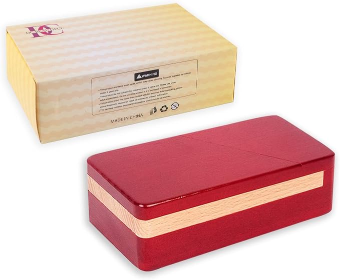 DC-BEAUTIFUL Impossible Puzzle Master Secret Opening Wooden Red Magic Box with Secret Drawer - Mysterious Gift Puzzle