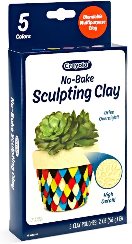 Crayola No Bake Sculpting Clay (5 Colors), 2oz Air Dry Modeling Clay, Crafting Supplies for Teens & Adults, Artistic Gift, 8+