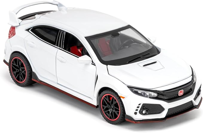1:32 Scale Civic Type R Model Car，Toy Vehicle with Sound & Light, Pull Back Function & Openable Doors - Premium Diecast Collectible with Realistic Details White