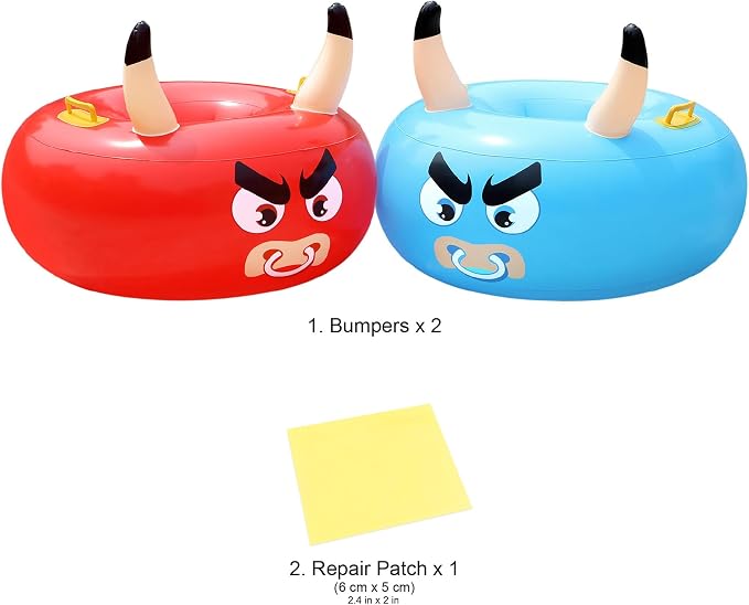 Banzai: Bump ‘N Bull Battle Set - Red & Blue, 2 Inflatable Body Bumper Toys, 37" Animal Ring Boppers, Bouncer Grip Handles, Outdoor Game Play, Kids 4+