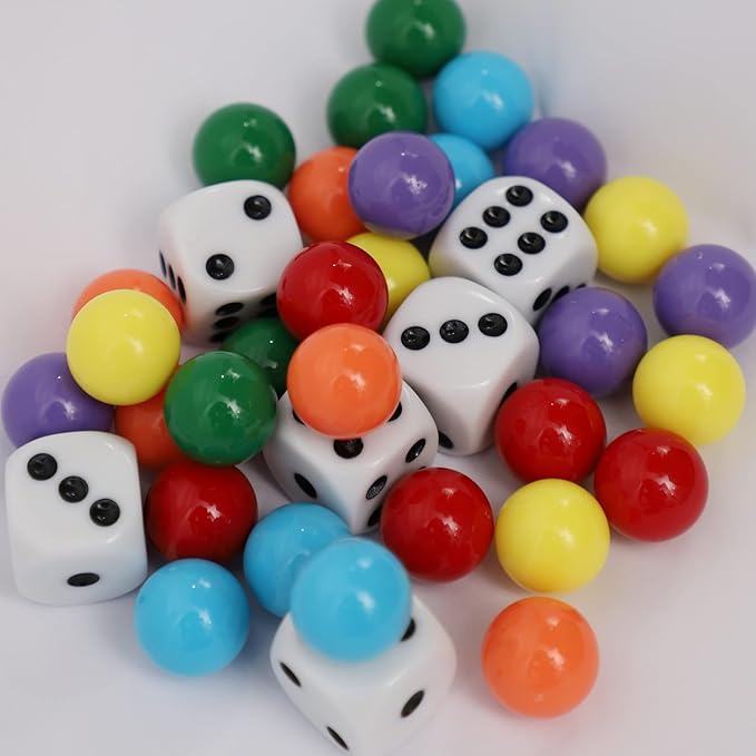 30 Wahoo Board Game Replacement Marbles 5 Each of 6 Colors, 6 Dice and a Play Bag for Wahoo Board Game.(0.55 inches)