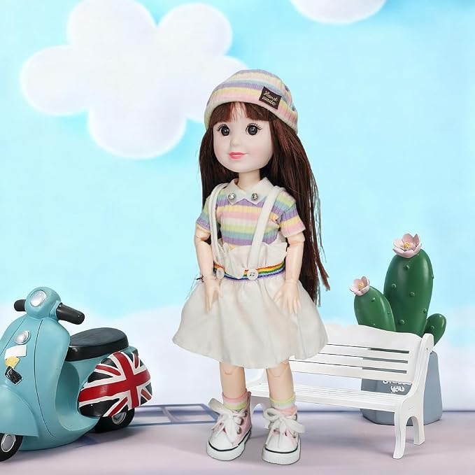 12 Inch BJD Fashion Girl Doll, 15 Movable Joints, Exquisite Hair and Trendy Casual Outfits (Casual wear-Colorful)