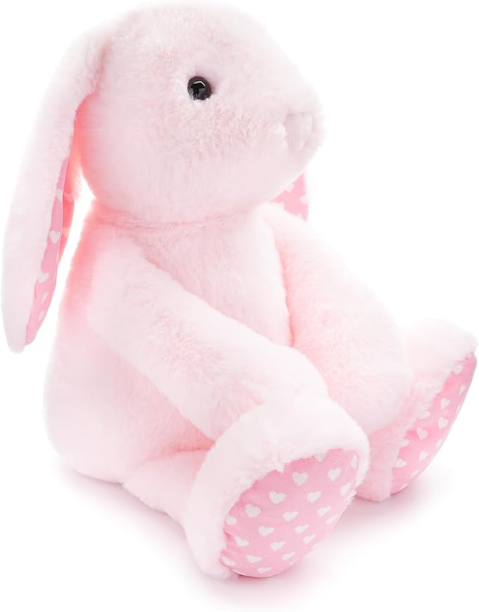 WEIGEDU Pink Rabbit Bunny Stuffed Animal Plush Toy | 17.7“, Floppy Ears, Heart Print, Birthday Nursery Décor, Easter Christmas Bedtime Gift
