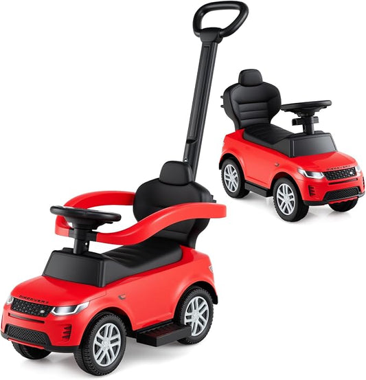 OLAKIDS Push Car for Toddlers, 3 in 1 Licensed Landrover Baby Ride on Toy with Parent Control Handle Safe Guardrails, Kids Sliding Walker with Under Seat Storage Horn for Boys Girls (Ruby)