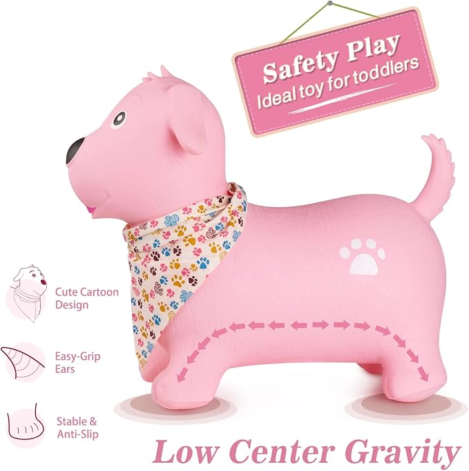 INPANY Bouncy Dog Hopper for Toddlers-Hopping/Bouncing/Bounce Hoppers, Jumping Toys, Inflatable Ride-on Animal Toy for Kids/Boys/Girls 2, 3, 4, 5 Years Old Gifts(Pump Included)