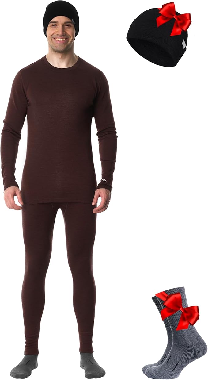 Merino.tech Merino Wool Base Layer Mens Set - Heavyweight, Midweight, Lite Merino Wool Thermal Underwear For Men Top, Bottom