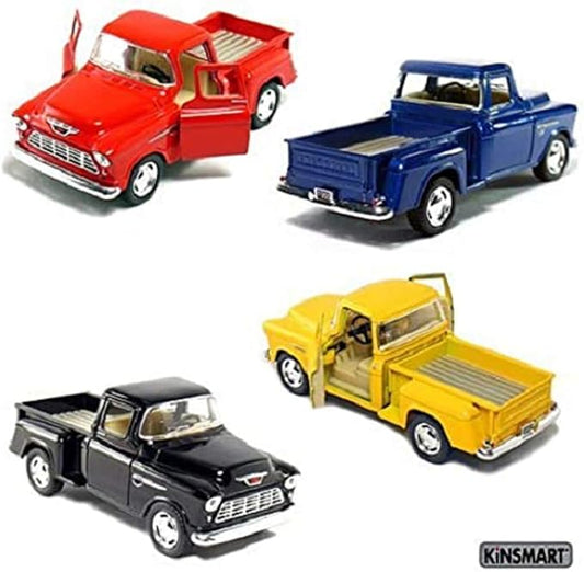 KiNSMART 1955 Chevrolet Stepside Pickup Truck 5 Inch 1:32 Scale Die Cast Metal Little Truck (-4Set)