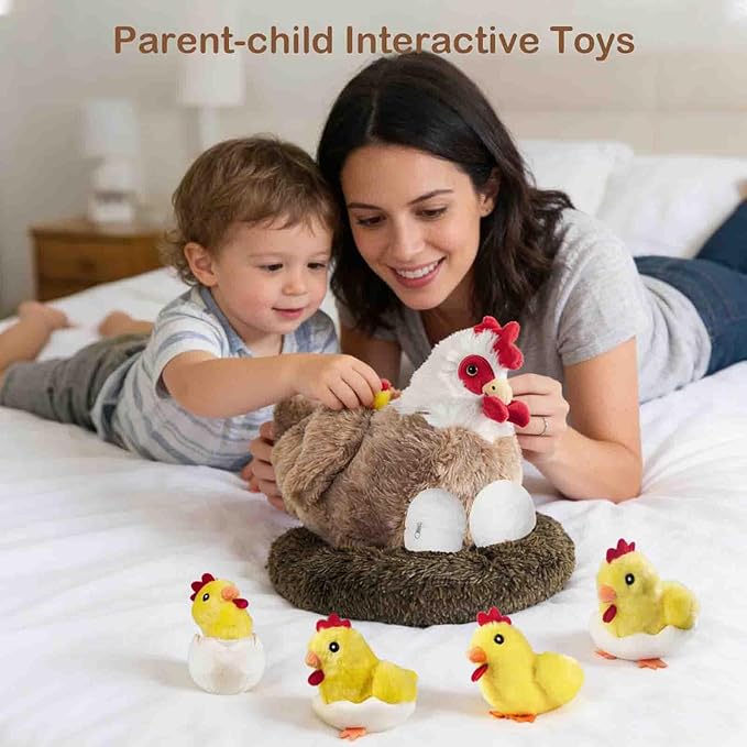 9 in 1 Chicken Stuffed Animal, Stuffed Chicken Toys for Kids Zippered Egg Laying Hen Chicken Plush with Baby Chicks, Eggs and Coop for Christmas Birthday Gifts Farm Party Decors
