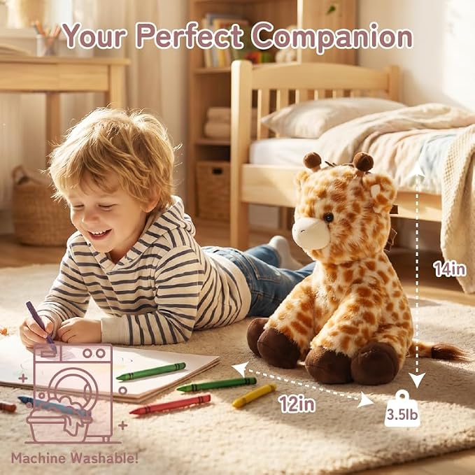 Niuniu Daddy 14" | 3.5 Pound Giraffe Weighted Stuffed Animal for Kids Adults, Calming Body Pillow for Sleeping, Sensory Sitting Lap Pad Toy Huggable Gift for Christmas Birthday