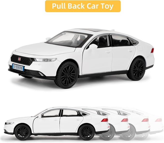 Collectible Toy Car Vehicle, 1:32 Scale Diecast Car Model with Lights and Sound, Alloy Pull Back Car for Kids Adults Birthday Gift (White)