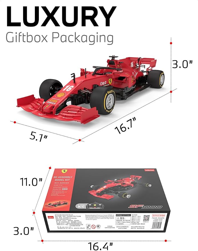 RASTAR Build Your Own RC Car Ferrari SF1000 F1 Kit with Remote & DIY Decals | Officially Licensed, Ideal Gift, 65PCs 1/16 Scale Formula 1 Model Car Building Kit for Play & Display, 97000
