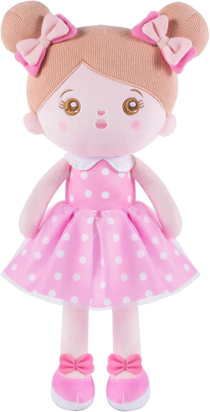 OUOZZZ 12.6" Soft Baby Doll - Toys for 1 Year Old Girl Gifts, Birthday Gifts for 1 Year Old Girl Plush Toys Gift for Toddler Kids Pink Dress
