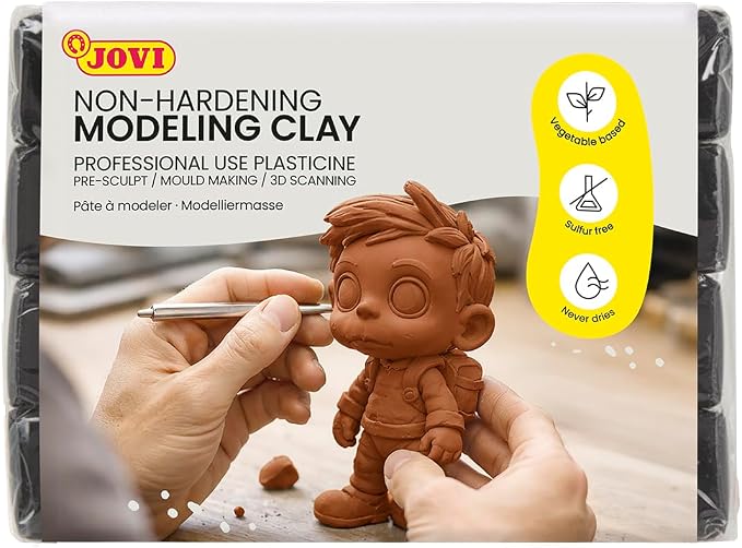 Jovi - Non-Hardening Pre-Sculpt Clay, 4 Black Bars, 0.77 lb Each | Total of 3 lb, Professional Arts and Crafts Non-Toxic and Gluten Free plasticine