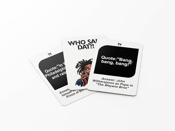 Who Said Dat Game: Immerse Yourself in the World of Urban Quotes with 100 Cards Showcasing the Vibrancy of Black Culture. Experience Engaging and Thought-Provoking Party Fun like Never Before!
