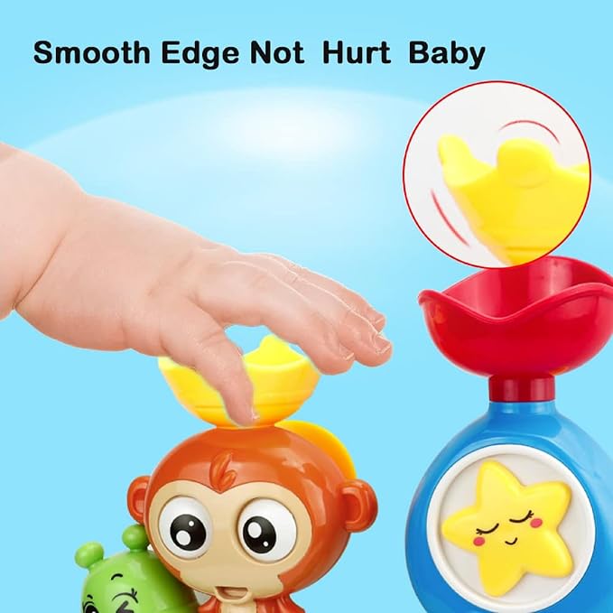 G-WACK Bath Toys for Toddlers Age 1 2 3 Year Old Girl Boy, Preschool New Born Baby Bathtub Water Toys, Durable Interactive Multicolored Infant Toy, Lovely Monkey Caterpillar, 2 Strong Suction Cups