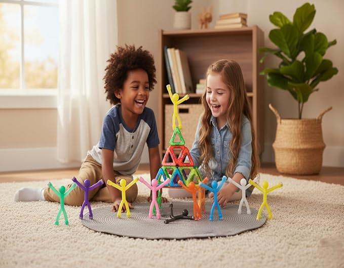 MAGMEN Airplane & Road Trip Toy 10-Pack Opaque Colors - Quiet Travel Activities for Kids - Sensory Magnetic Fidget Toys for Car, Airplane, & Restaurants - STEM Building Figures8 | Screen-Free Fun