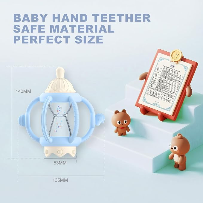 Silicone Teether Rattle Toy for Babies 0-12 Months Teething Relief | Montessori Sensory Teething Toy with Pacifier, Easy Grasp Handle for Infant Boys & Girls, Baby Must Haves