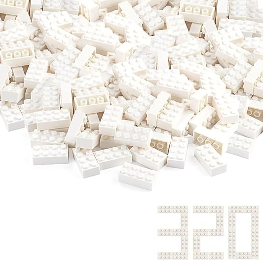 320 Pieces 2x4 White Bricks Parts Classic Building Blocks Creative Play Set Toy Accessories Combine with 3001 Major Brick Brands (White)