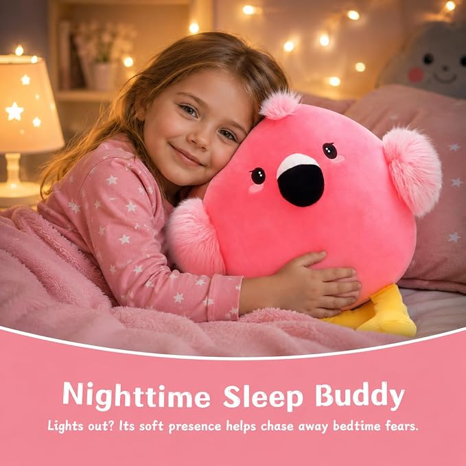 Tezituor Pink Flamingo Stuffed Animal with Heart Feet,Soft Flamingo Plush Toy Pillow with Zipper,17.7 Inch Cute Plushie Gift for Girls Kids Girlfriend,Valentines Day Mothers Day Birthday Christmas