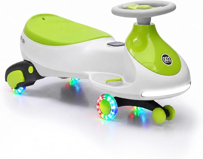 Garvee 12V Electric Wiggle Car for Kids, 2 in 1 Swing Car with Pedal, Anti-Rollover, Max Load 130Lbs,Flashing Wheels, Music,Rechargeable Battery Ride on Toy Indoor Outdoor for Toddlers, Gray