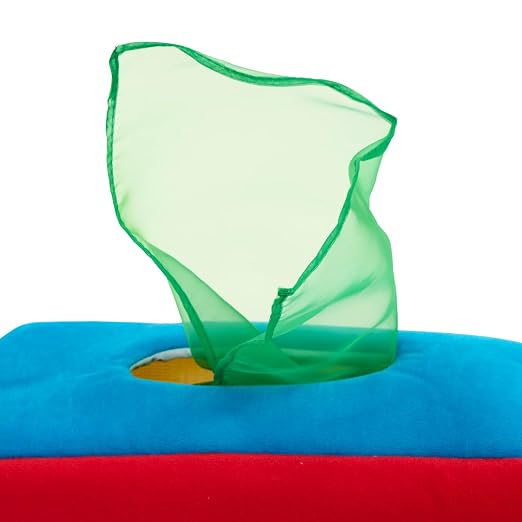 Excellerations Plush Pull & Play 12 inches L x 5-1/2 inches W x 3-1/2 inches H Tissue Box 12 Square Scarves for Children, Kids Educational Baby Toy, 9 Months and Up