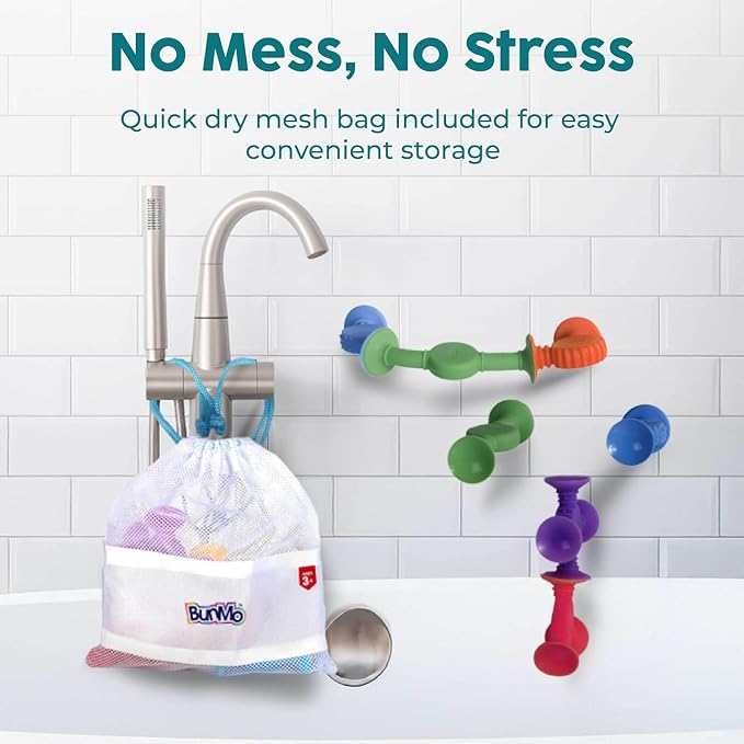 BUNMO Bath Toys Suction - Connect, Build, Create - Bath Toys - Hours of Fun & Creativity - Fine Motor Skills - Stimulating Sensory Toys - Non-Mouthable Toy 3+ - Color Changing 10 Pack