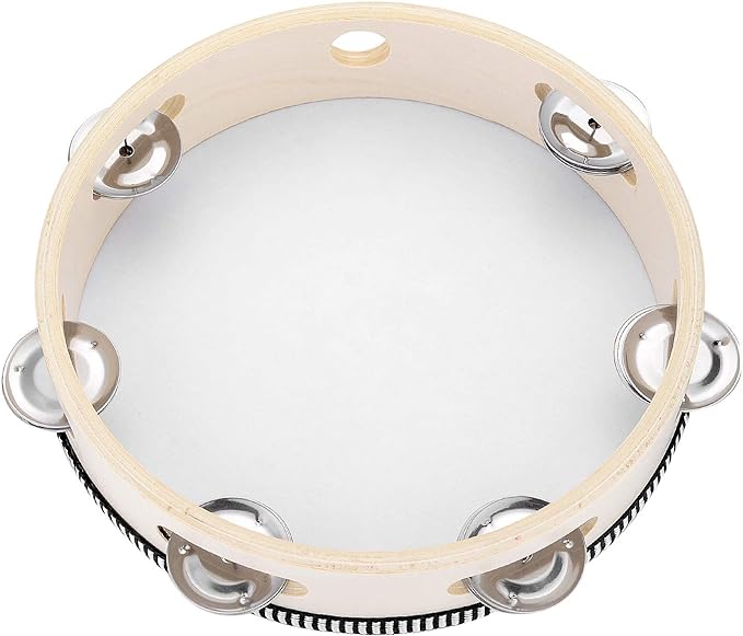 Tambourine for Church 8 inch Hand Held Drum Bell Birch Metal Jingles Percussion Musical Educational Drum Instrument for KTV Party Kids Games by Musfunny (8 inch)