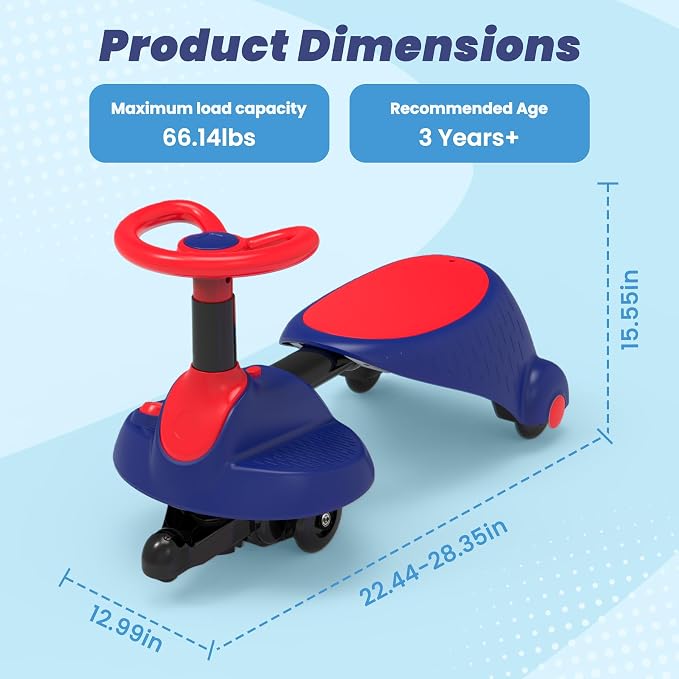 6V Electric Wiggle Car for Kids, 2-in-1 Ride On Swing Toy with Pedal, Adjustable Seat, 360° Steering, LED Flashing Wheels & Built-in Music, Anti-Rollover Ride-on Toy for Toddlers Ages 3+ Blue