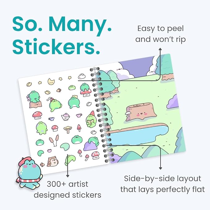Cute Frogs 300+ Sticker Book by Cupkin Coloring & Sticker Activity Book, 8 Stickers Scenes, Road Trip Essentials, Children's Crafts Toddlers for Ages 2–8 Years, Toddler Airplane Travel Essentials