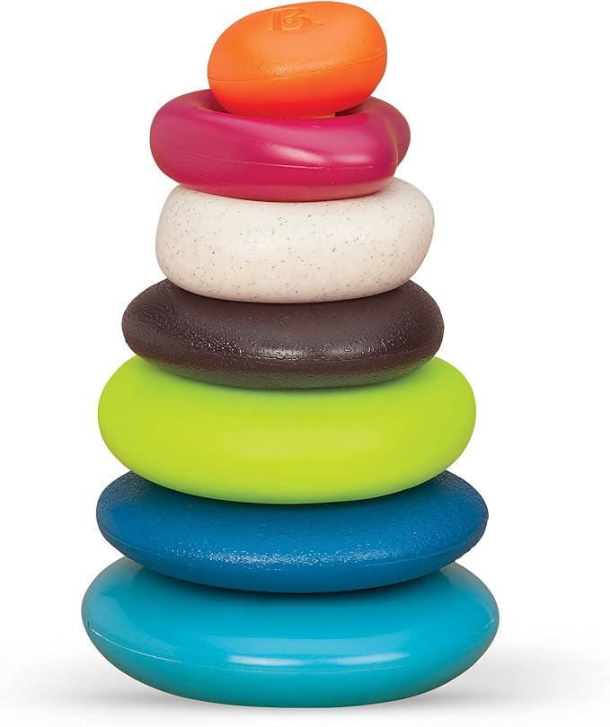 B. toys – Baby Blocks & Stacking – 10 Numbered Blocks & 5 Colorful Rings – Building Play Set for Infants – Educational Toys – One Two Squeeze & Stacking Stones – 6+ Months