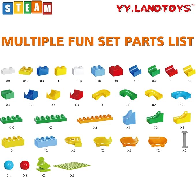 3in1 Marble Runs for Kids 4-8 Building Blocks/246Pcs Classic Big Blocks Toys Set Compatible with DUPLO Lego Sets/Marble Maze Race Track/Montessori Learning STEM Toys for Toddler,Kids Age 3,4,5,6,7,8+
