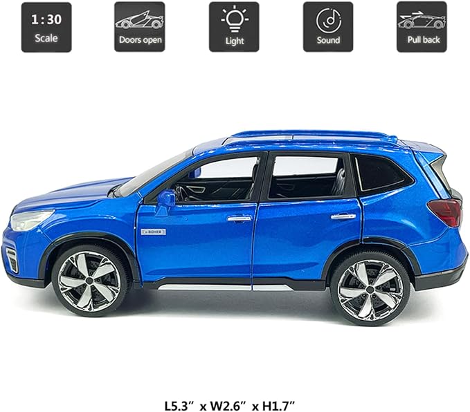 1:30 Scale 2021 Forester e-Boxer SUV Model Toy Car Metal Diecast Toy Vehicle, Doors Open, Light Sound, Pull Back, Toys for Boys Kids Gifts, Men Collection, Home Office Décor, Blue