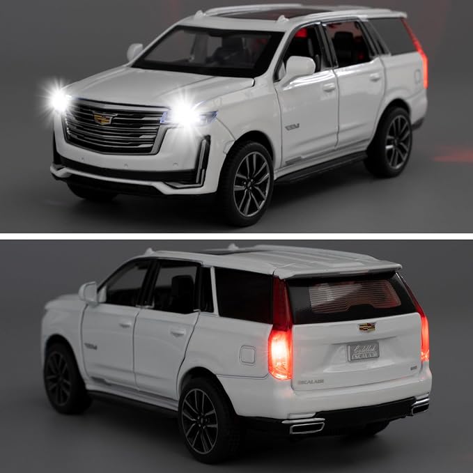 1:32 Scale Car Model Compatible for Collectible Escalade SUV Diecast Toy Vehicle, Zinc Alloy Pull Back Toy Car with Sound and Light for Adult Boys Girls 3 4 5 6 7 8 (White)