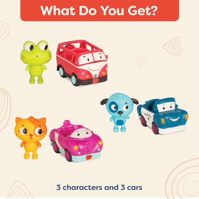 B. toys – Mini Riders – Cars & Animal Characters – Smart Car, Police Car, Van – Toy Cars for Toddlers, Kids – Lights & Sounds – 12+ Months
