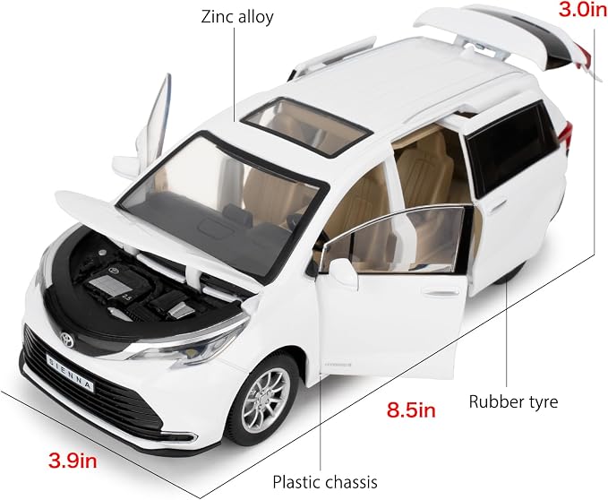 BDTCTK 1:24 Sienna MPV Car Model, Pull Back Diecast Toy Car with Sounds＆Lights for Kids Boys Girls and Adults, Gift White.