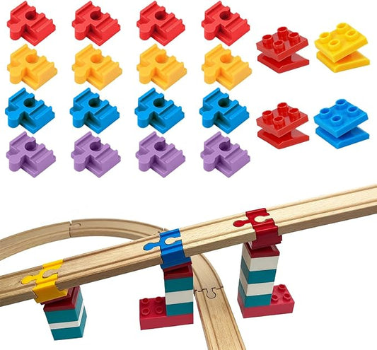 Wooden Train Track Accessories, 20 pcs Wooden Track Connector, Compatible with All Major Brands Wood Train Track, Christmas Birthday Gift for Boys Girls, Train Toys Expansion Pack for Kids Ages 3+