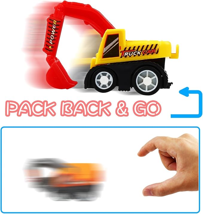 Funcorn Toys Pull Back Car, 12 Pcs Mini Truck Toy Kit Set, Play Construction Engineering Vehicle Educational Preschool for Children Boys Party Favors, Kids Birthday Game Gift Playset Classroom Reward