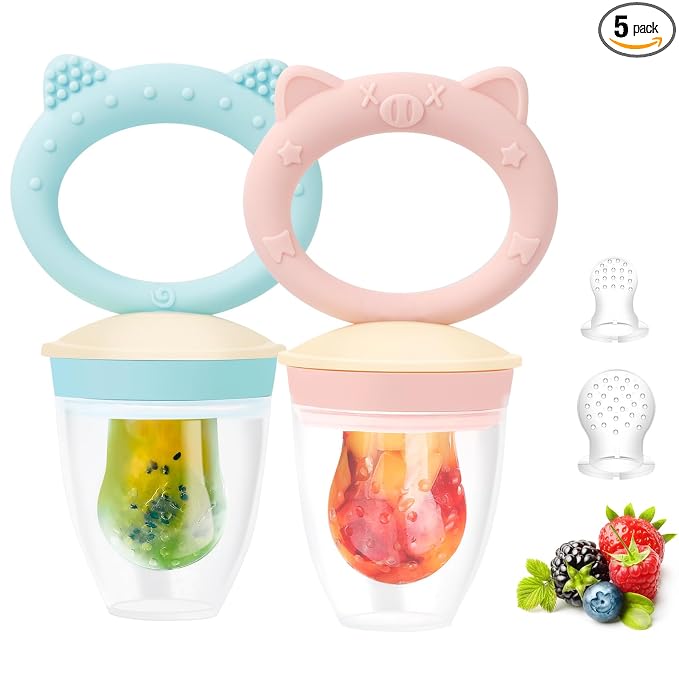 Baby Solids/Frozen Fruit Feeder Pacifier, Infant Teether Toy 4M+, BPA-Free Silicone Pouch & Nipple, Safely Introduce Solids, Teething Relief, 2-Pack