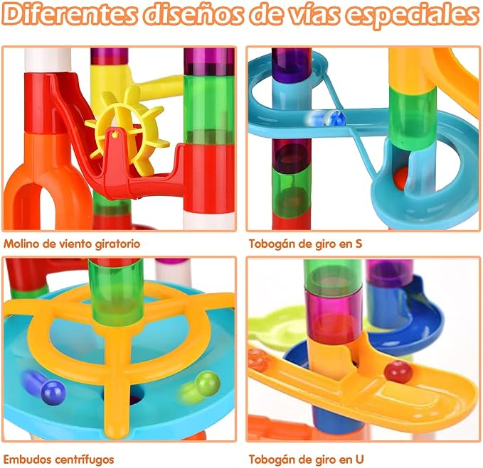 ifollower 166 pcs Marble Run Kit, Upgraded Marbles Kit for Kids STEM Toys with Glow Marbles, Beginner Marble Race Track Set with Colorful Birthday for Kids Boys Girls