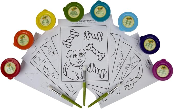 Crayola Spill Proof Paint Set (8ct), Washable Toddler Paint Kit, with Brushes, Pots, Activity Pages, Arts & Crafts Kit, Gift for Toddlers, Ages 3+ (Pack of 2)