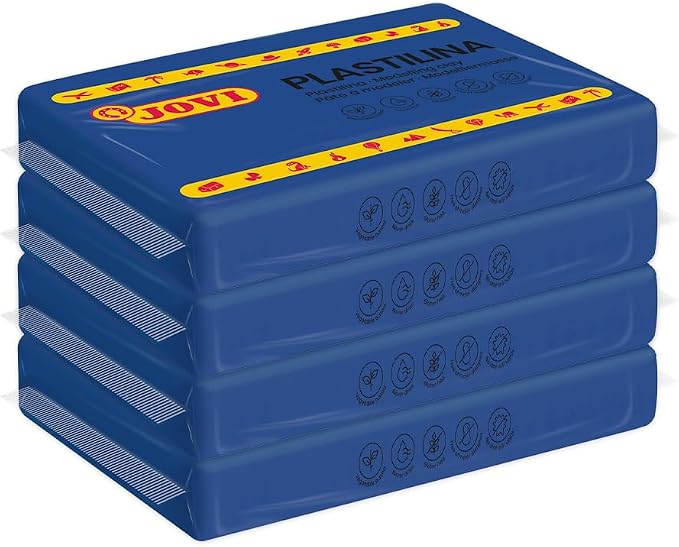 Jovi Non-Hardening Modeling Clay, 4 Dark Blue Bars, 0.77 lb Each, 3lb Total | Arts and Crafts Non-Toxic and Gluten-Free plasticine