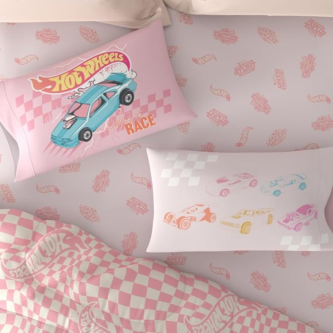 Hot Wheels Girls Kids Bedding Super Soft Comforter and Sheet Set with Sham, 5 Piece Twin Size, (Officially Licensed Product) By Franco