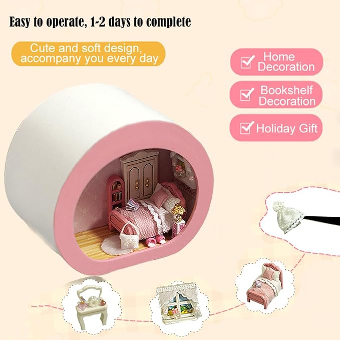 Miniature Dollhouse Kit DIY Wooden Dolls House,Tiny House kit with Furniture, Great Handmade Crafts Gift for Birthday Valentine's Day (Rabbit House)