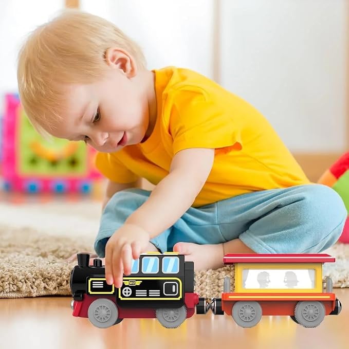 TOPLIVING Battery Operated Locomotive Train for Wooden Track, Remote Control Train with Magnetic Connection, Motorized Trains for Toddlers, Compatible with Thomas, Brio, Chuggington