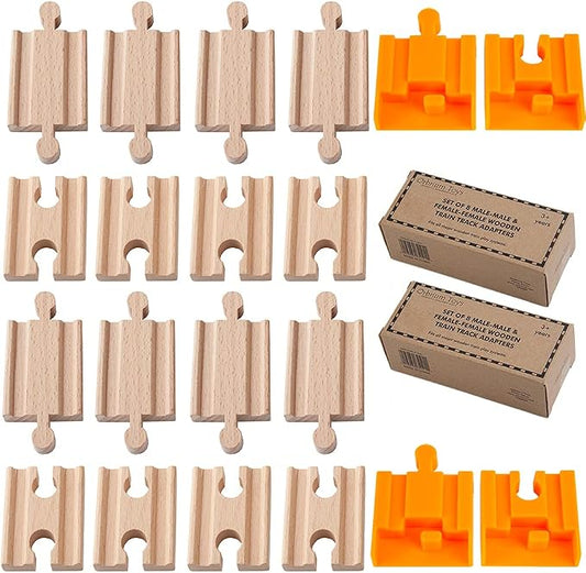 ORBRIUM Wooden Train Track Adapters 16 PCS Male Male and Female Female Track Connectors + 4 Thomas Track Converters Accessories Compatible with Thomas Brio Melissa and Doug Wooden Railway