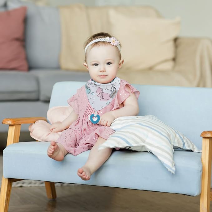 Baby Bandana Drool Bibs 6-Pack and Teething Toys 6-Pack Made with 100% Organic Cotton, Absorbent and Soft Unisex