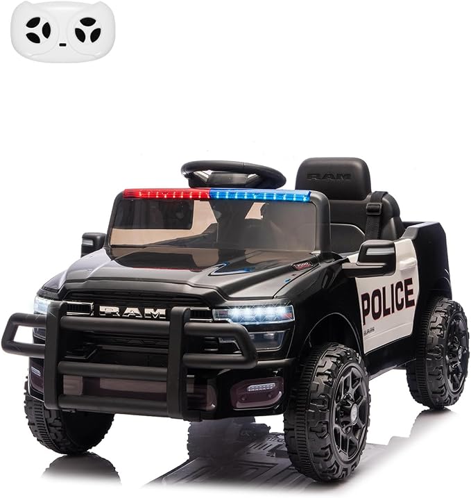 Garvee Kids Ride On Police Cars, Licensed RAM 12V Electric Ride On Police Car w/Remote Control, Electric Pickup Car for Toddlers, Spring Suspension, LED Lights, Music, Ride On Toys for Boys Girls