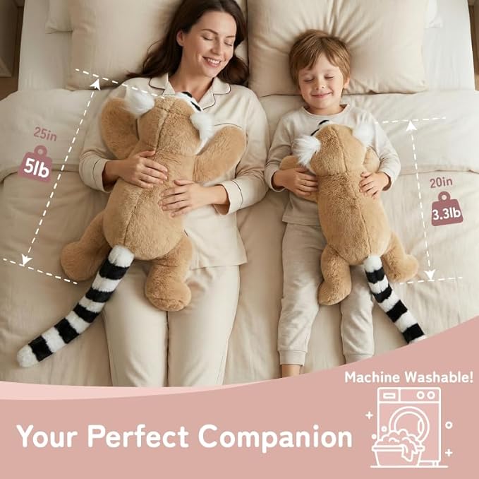 Niuniu Daddy Lemur Weighted Stuffed Animals for Kids & Adults, 20" | 3.3lb Large Weighted Plushies Pillow for Sleeping and Calming, Cute Lying Plush Toy Huggable Gift for Everyday Comfort